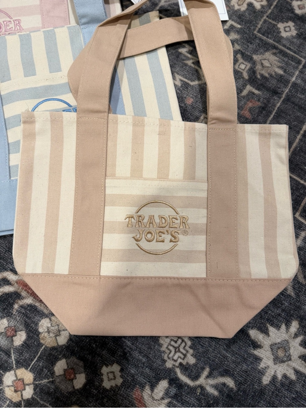 Trader Joe's Pink Stripe Canvas Tote
